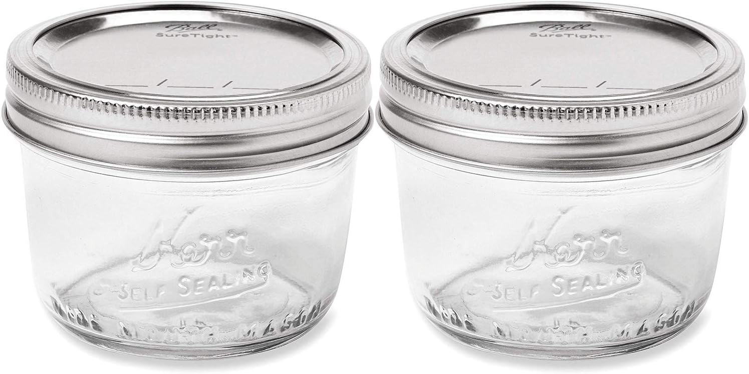 Mason Jar 8Oz - Wide Mouth Half-Pint Glass Mason Jars
