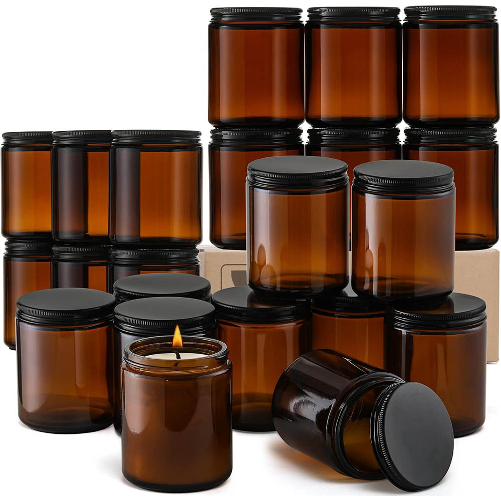 8oz Amber Glass Jars with Blac - Candle Supplies Glass Jars incelemesi ve fiyatı