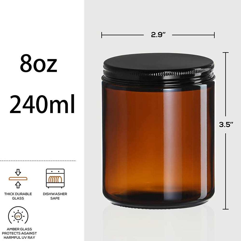 8oz Amber Glass Jars with Blac - Candle Supplies Glass Jars incelemesi ve fiyatı