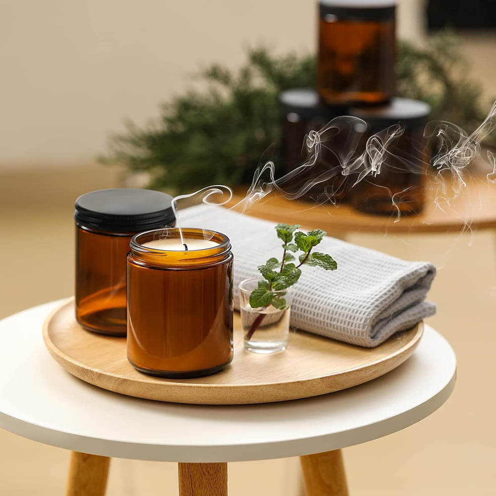 8oz Amber Glass Jars with Blac - Candle Supplies Glass Jars incelemesi ve fiyatı
