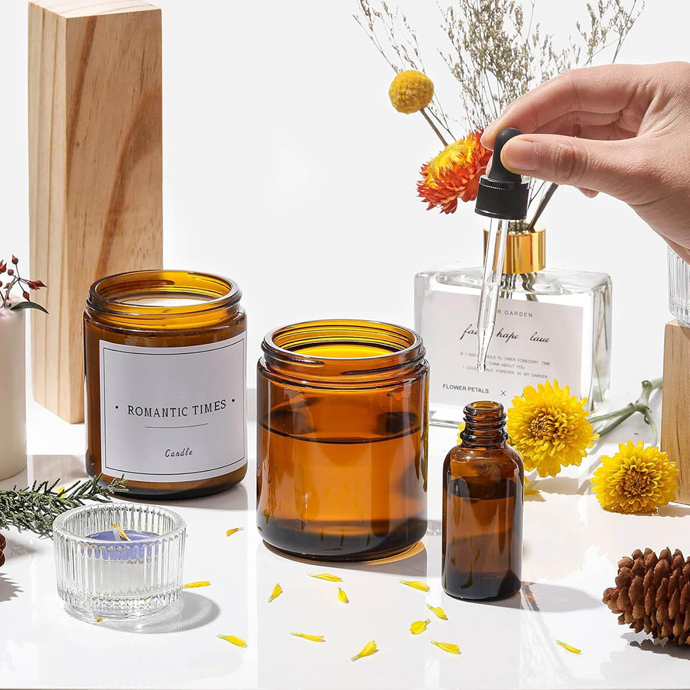 8oz Amber Glass Jars with Blac - Candle Supplies Glass Jars incelemesi ve fiyatı