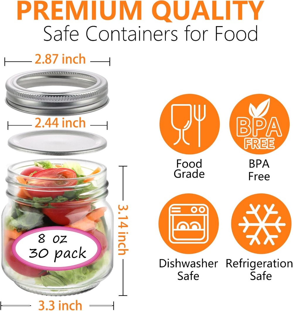 30 Pack 8 oz Mason Jars with L - Mason Jar 8Oz incelemesi ve fiyatı