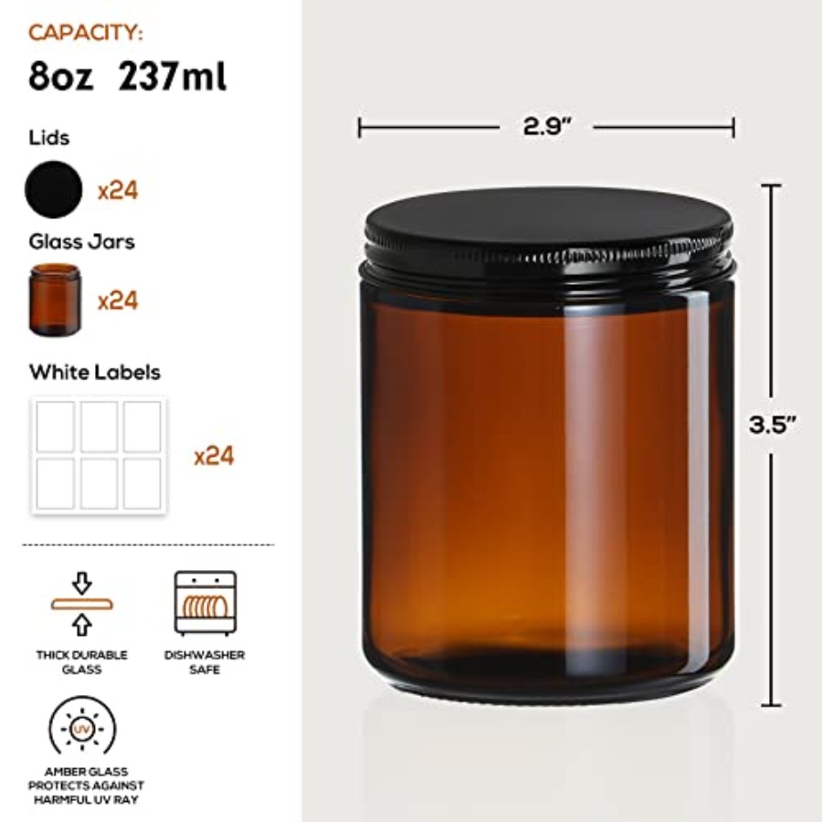 Pack 8 OZ Thick Amber Candle J - Mason Jar 8Oz incelemesi ve fiyatı