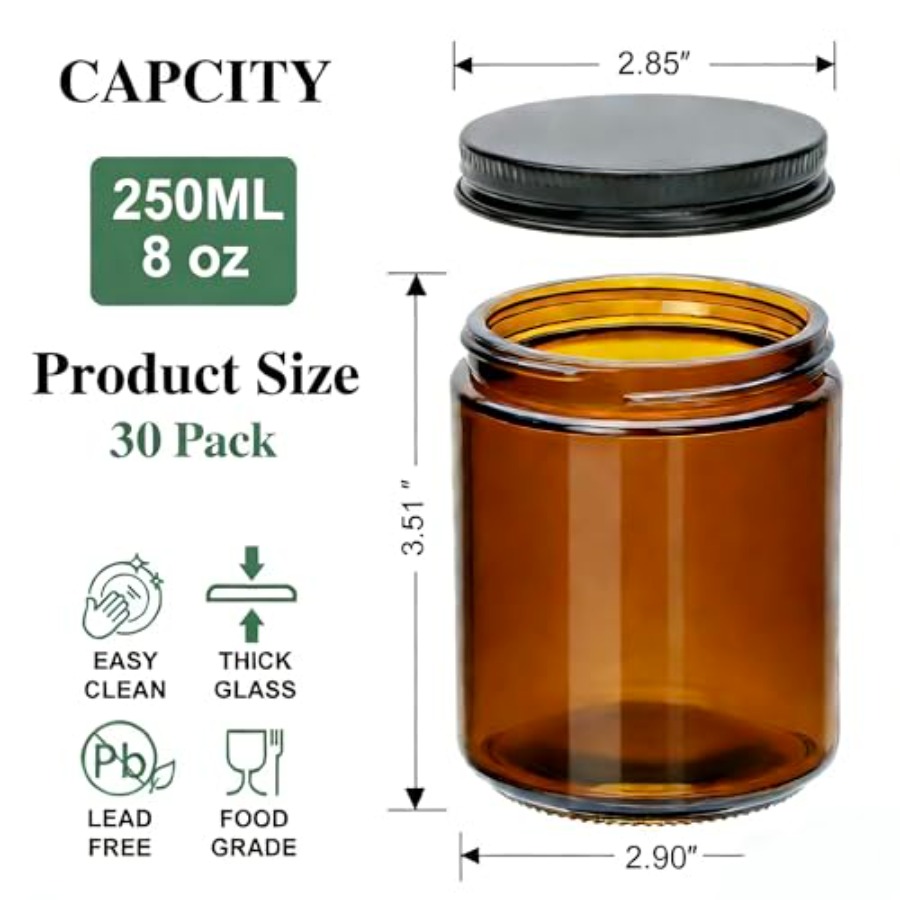 8oz Amber Candle Jars Set of 3 - Candle Supplies Glass Jars incelemesi ve fiyatı